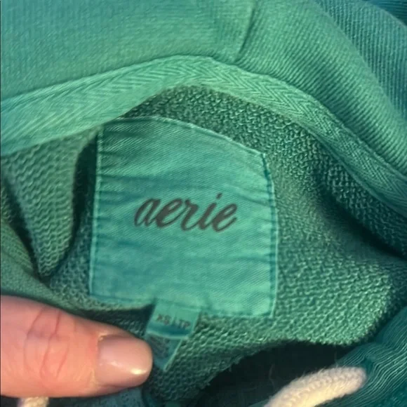 Aerie Green Textured Hoodie with Zipper and Drawstring - Picture 2 of 2